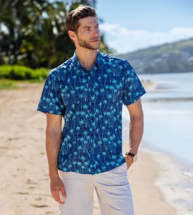 Men's organic office wear shirt-Island Crew Short Sleeve Men's Stretch Woven Shirts