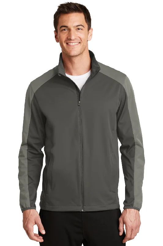 Men's pre-washed windbreaker-Port Authority Mens Active Wind & Water Resistant Full Zip Jacket - Steel Grey/Rogue Grey - Closeout