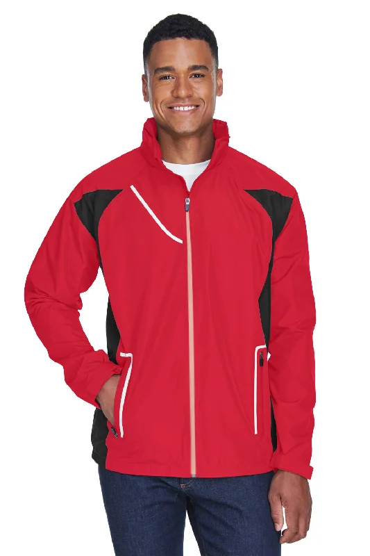 Men's eco-conscious raincoat-Team 365 Mens Dominator Waterproof Full Zip Hooded Jacket - Red