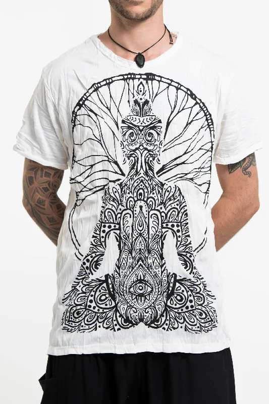 Men's go-to t-shirt-Mens Hamsa Meditation T-Shirt in White