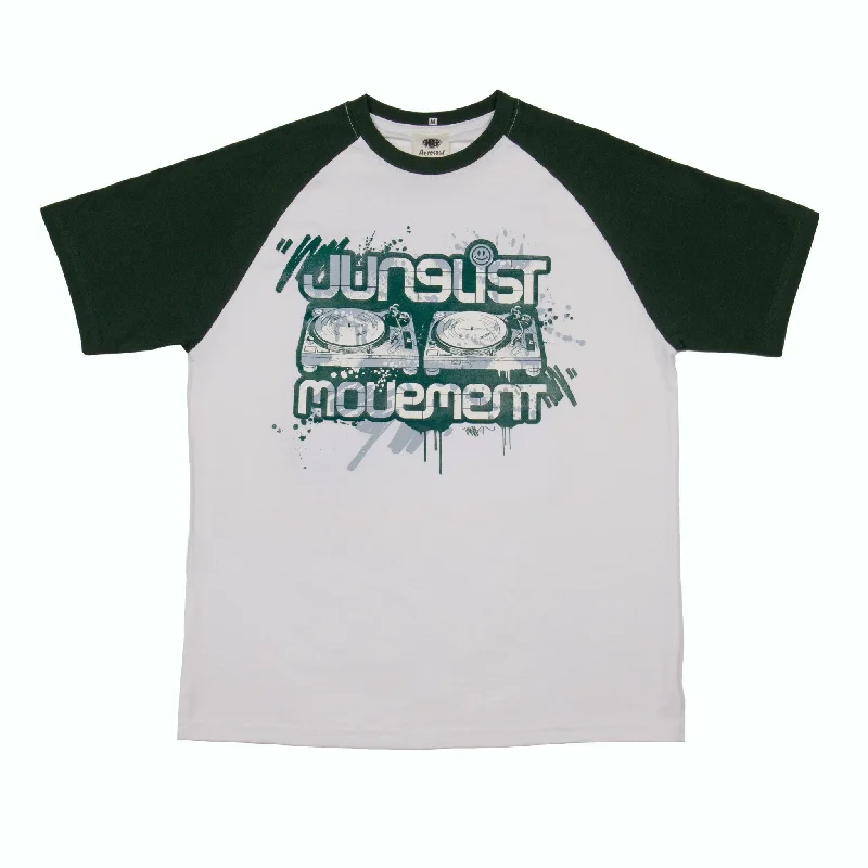 Men's jogger fit t-shirt-Junglist Movement - Heavyweight Baseball T-Shirt Mitch Remix 1 (F/Green/White)