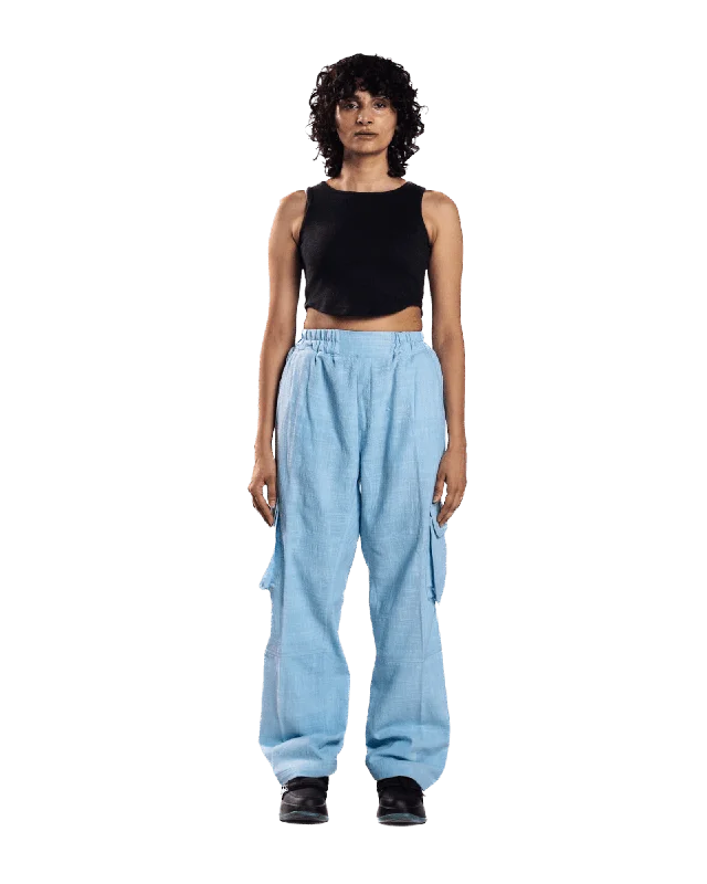 Men's comfortable travel pants-SKY BLUE KHADDAR CARGO PANTS