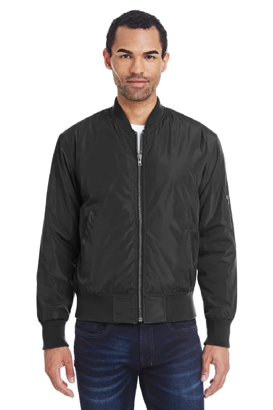 Men's wrinkle-resistant parka-Threadfast Apparel Mens Bomber Full Zip Jacket - Black