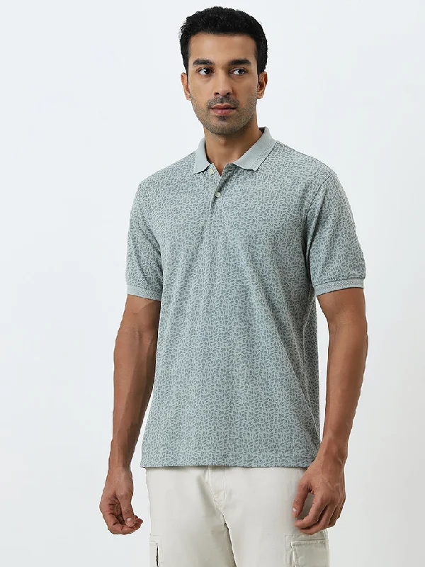 Men's fashion-forward sport polo shirt-WES Casuals Light Green Printed Relaxed-Fit Cotton-Blend Polo T-Shirt