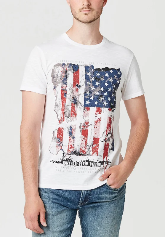 Men's laid-back t-shirt-Tacio Men's Banner Wave Americana T-Shirt in White - BM23762