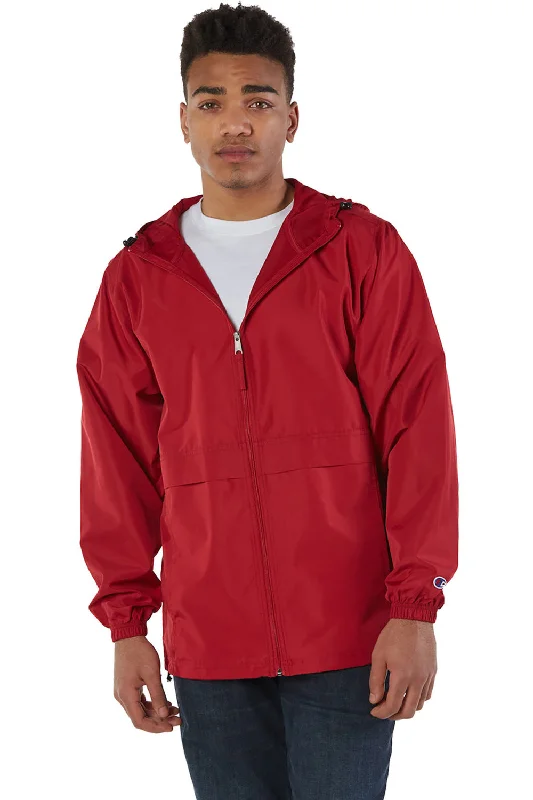 Men's modern parka-Champion Mens Wind & Water Resistant Full Zip Hooded Anorak Jacket - Scarlet Red