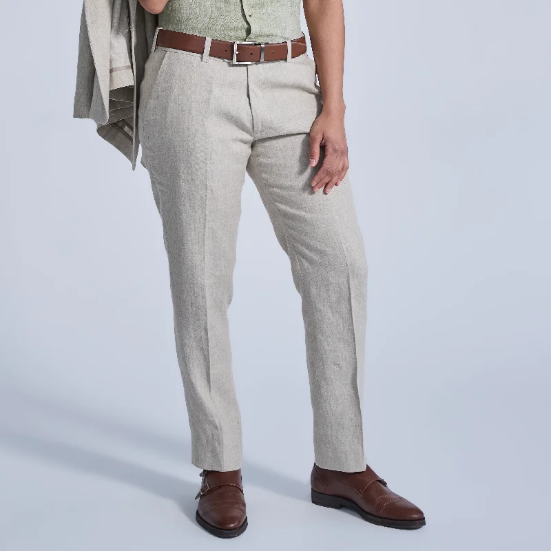 Men's breathable gym pants-Oat Linen Dress Pants