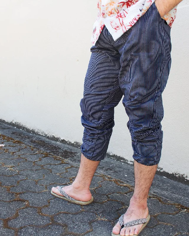 Men's sustainable gym pants-ToK Monpe Pants, Men's, Indigo with White Shima