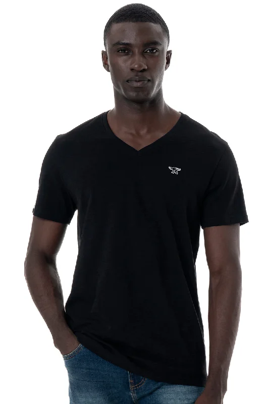 Men's hemp fabric t-shirt-V-Neck T-Shirt _ 145358 _ Black