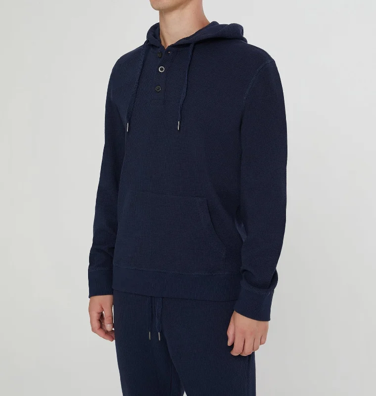 Men's gym-ready travel hoodie-Onia Waffle Half Button Hoodie