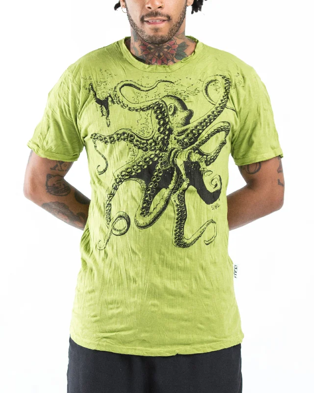 Men's comfort stretch t-shirt-Mens Octopus T-Shirt in Lime