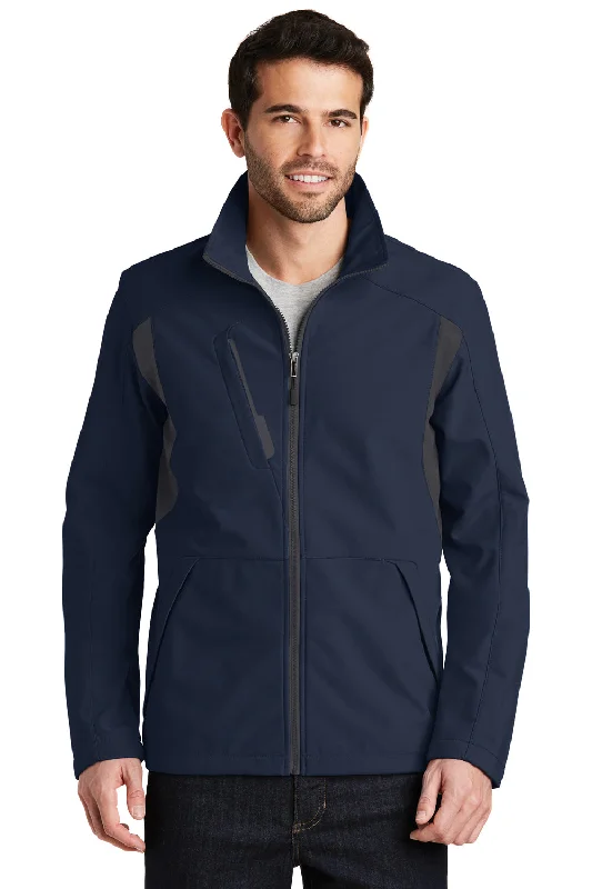 Men's sustainable fleece jacket-Port Authority Mens Wind & Water Resistant Full Zip Jacket - Dress Navy Blue/Battleship Grey