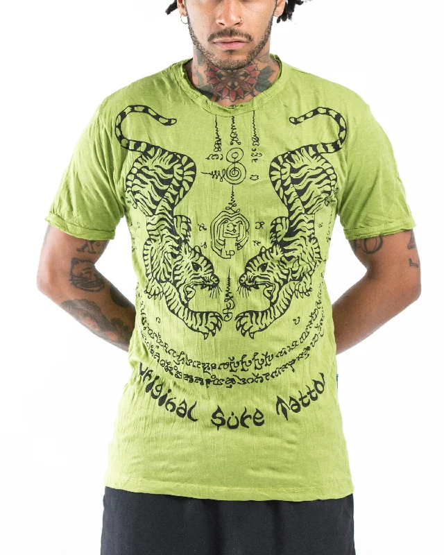 Men's contrast sleeve t-shirt-Mens Thai Tattoo T-Shirt in Lime