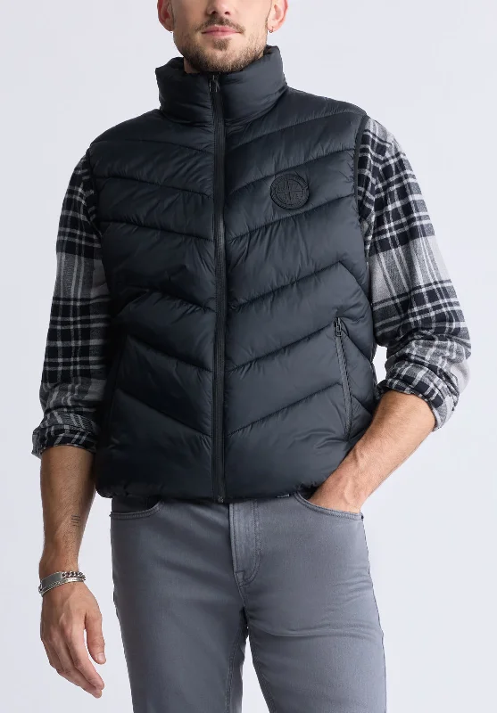 Men's wrinkle-free puffer jacket-Davies Black Men's Puffer Vest - OBMEF007