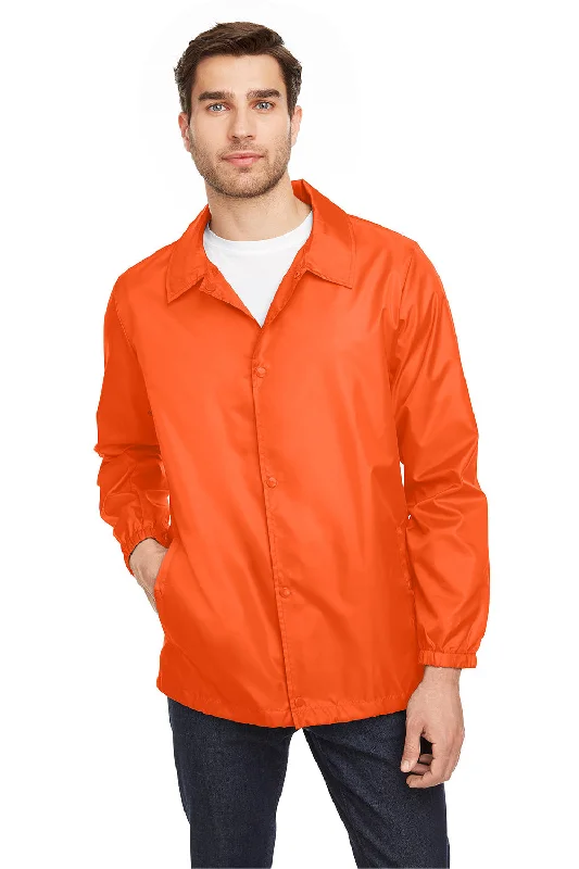 Men's adventure-ready leather jacket-Team 365 Mens Zone Protect Water Resistant Snap Down Coaches Jacket - Orange