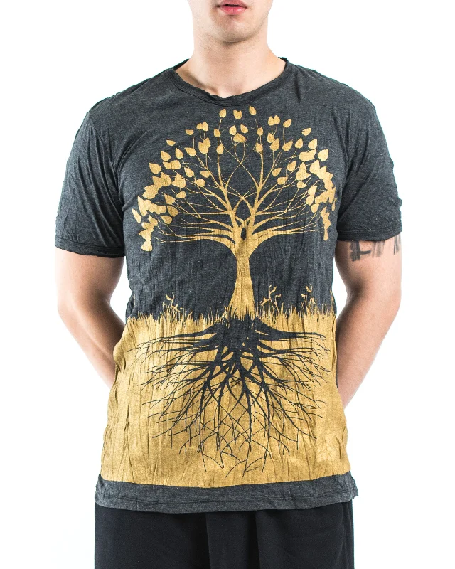 Men's artisanal t-shirt-Mens Tree of Life T-Shirt in Gold on Black