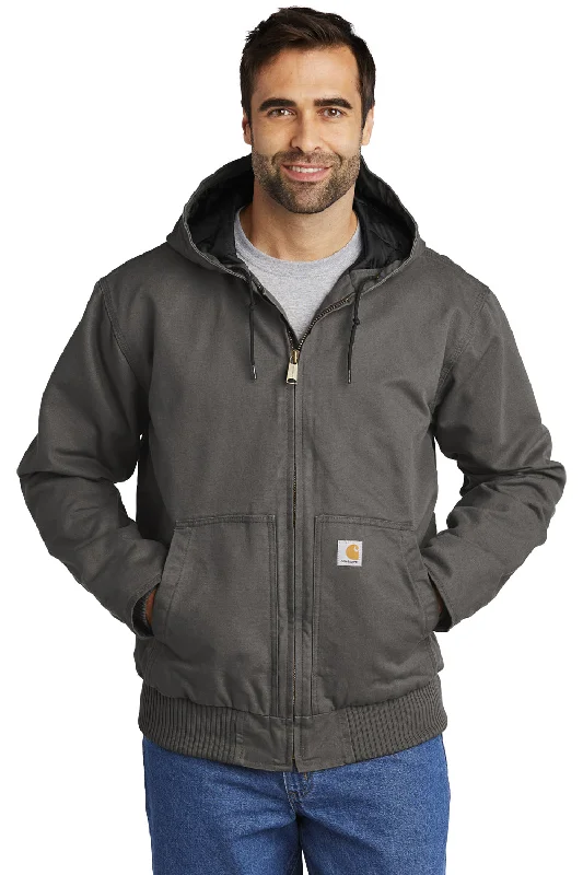 Men's pre-shrunk anorak-Carhartt Mens Active Washed Duck Full Zip Hooded Jacket - Gravel Grey