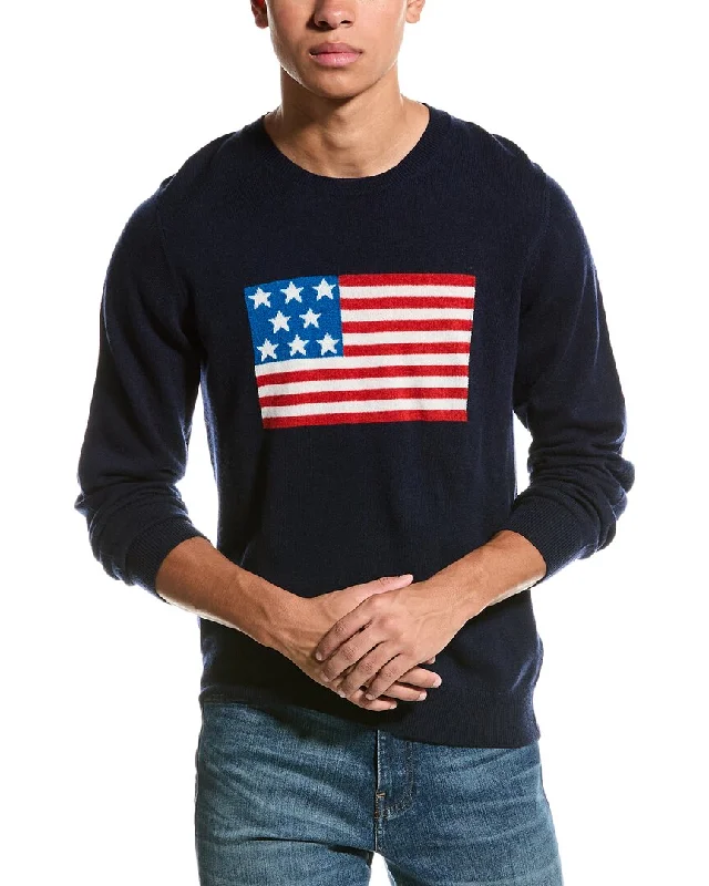 Men's UV protection knitwear-Brodie Cashmere Wool & Cashmere-Blend American Flag Crewneck Sweater