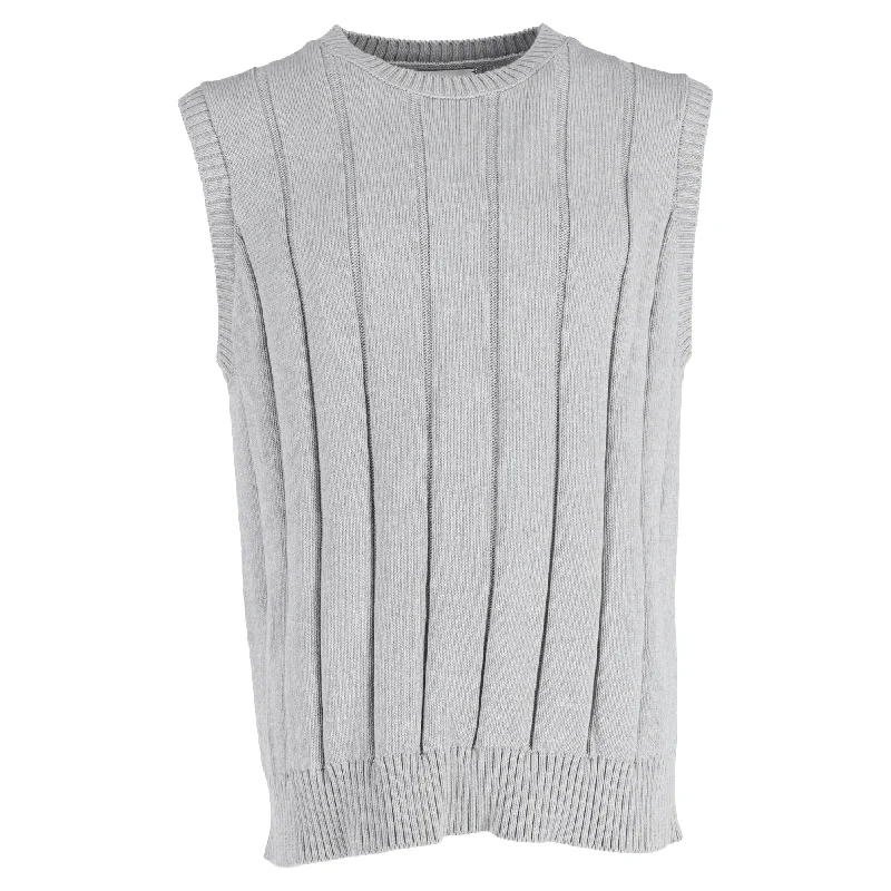 Men's sleep sweatshirt-Mr. P. Ribbed Knit Vest in Grey Cotton