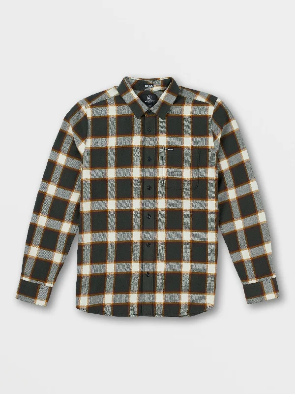 Men's performance dress wear shirt-Caden Plaid Long Sleeve Flannel - Rinsed Black