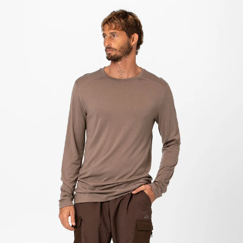 Men's brushed cotton t-shirt-Mens Merino LS Base Layer Tawny