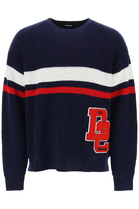 Men's travel sweater-Dsquared2 Men's Wool Sweater With Varsity Patch