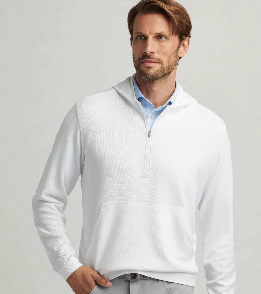 Men's all-season sweater-Peter Millar Men's Grid Performance Half-Zip Hoodie Sweatshirt - White