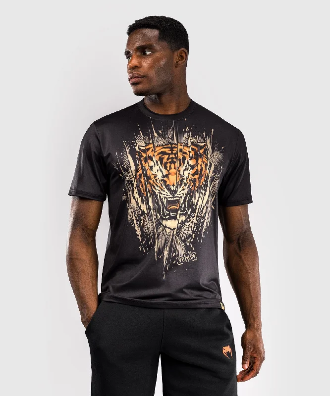 Men's hemp fabric t-shirt-Venum Tiger Men's Dry Tech T-Shirt - Black/Neon Orange