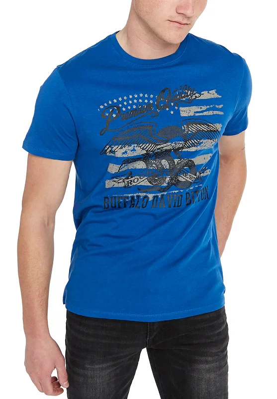 Men's artisanal t-shirt-Tijersey Men's Flag Print T-Shirt in Blue - BM23316