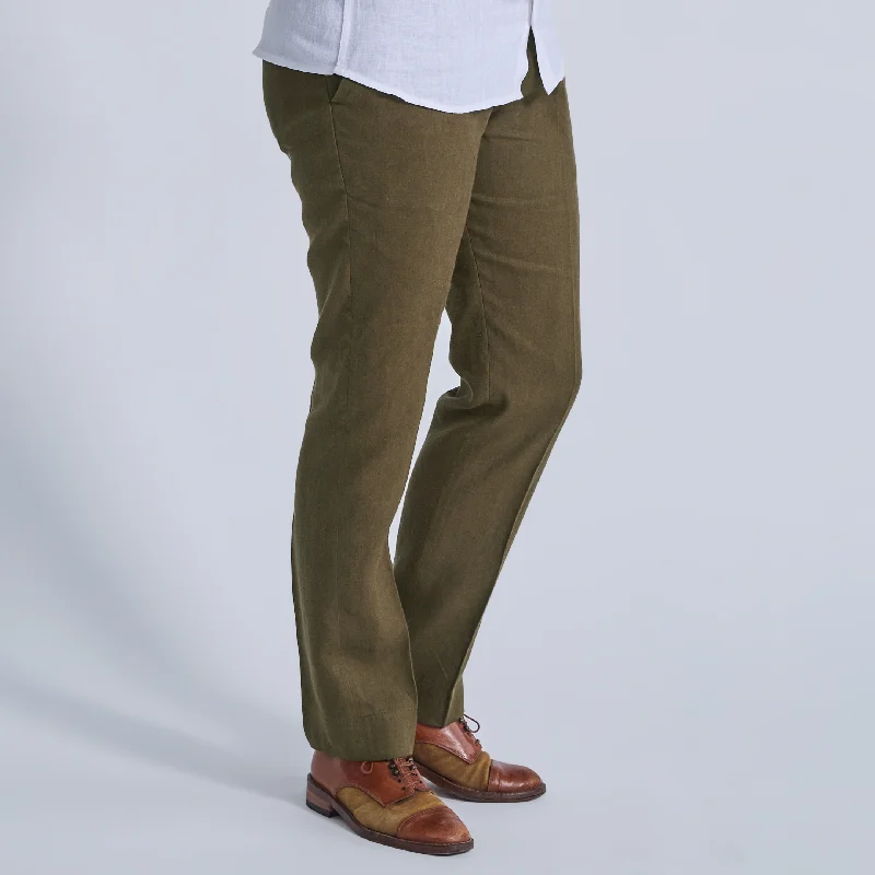 Men's comfortable casual pants-Deep Moss Linen Dress Pants