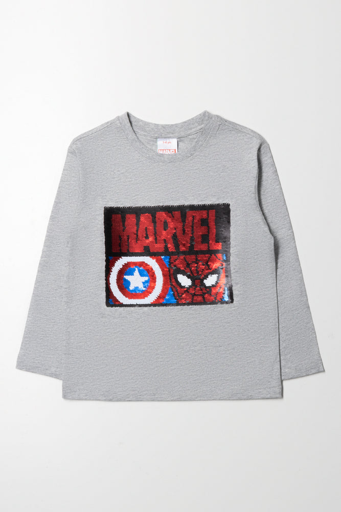 Men's inspiring graphic t-shirt-Marvel Sequin Long Sleeve T-Shirt Grey