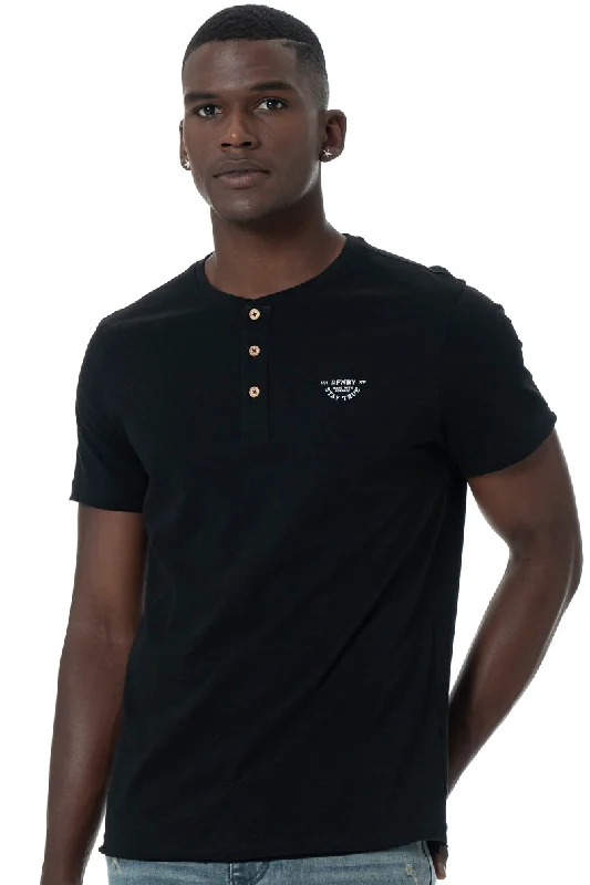 Men's contrast sleeve t-shirt-Henley T-Shirt _ 146764 _ Black