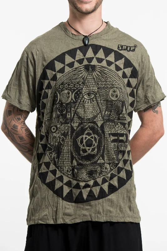 Men's avant-garde t-shirt-Mens Pyramid Eye T-Shirt in Green