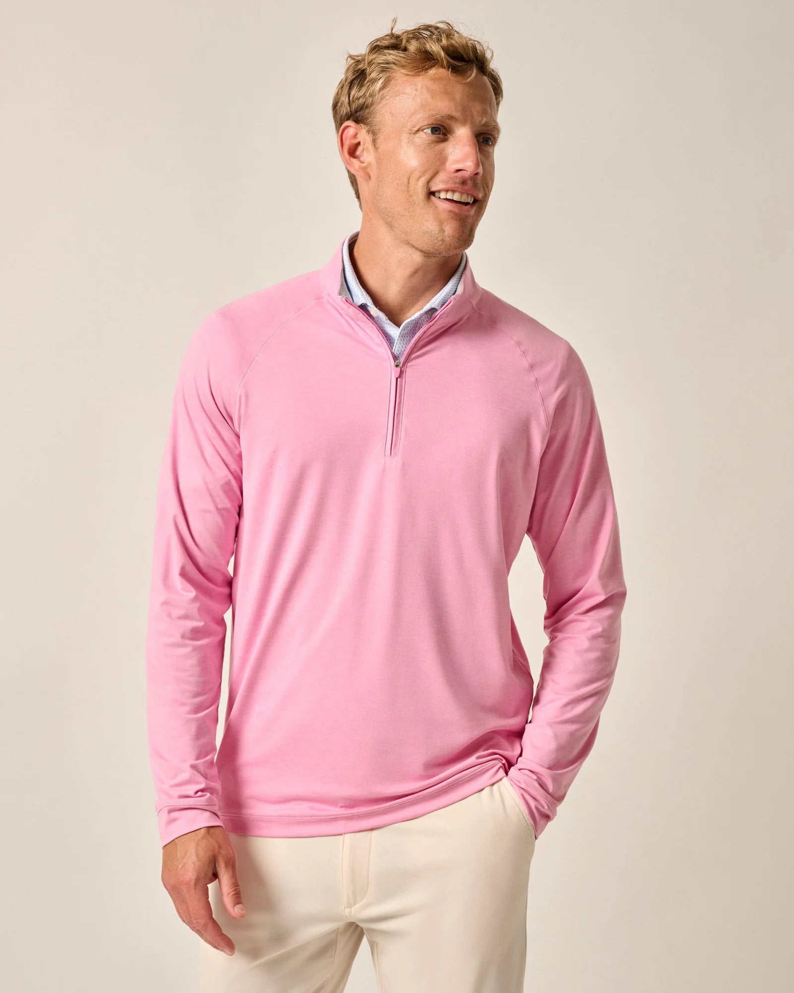 Men's spring sweater-Johnnie-O Freeborne Performance 1/4 Zip Pullover Sweater - Porto Pink