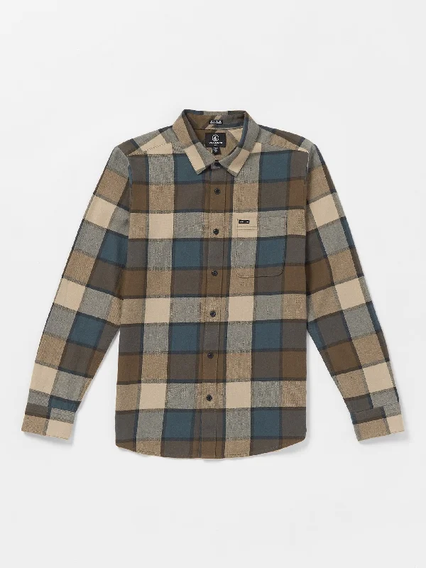 Men's gym-ready travel shirt-Caden Plaid Long Sleeve Shirt - Mud