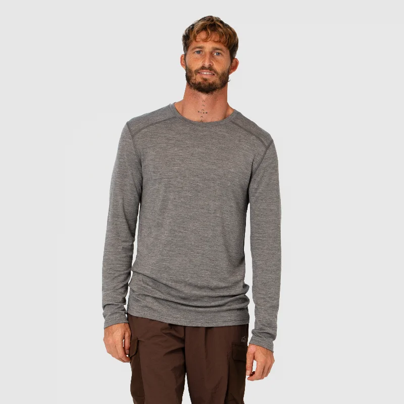 Men's biodegradable t-shirt-Mens Merino LS Base Layer Grey Marle