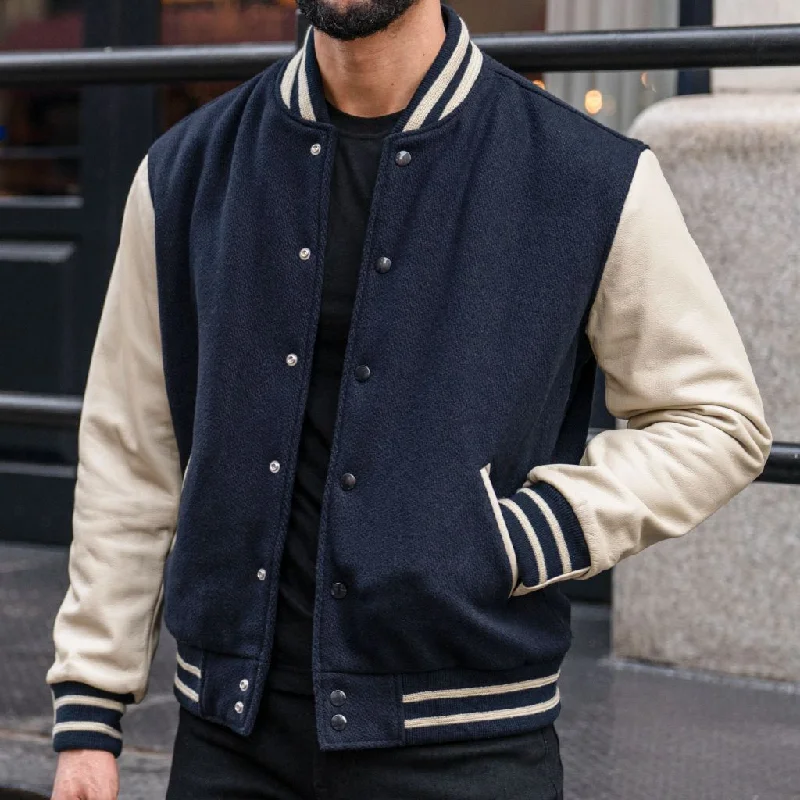 Men's sustainable fleece jacket-Varsity Jacket | Navy