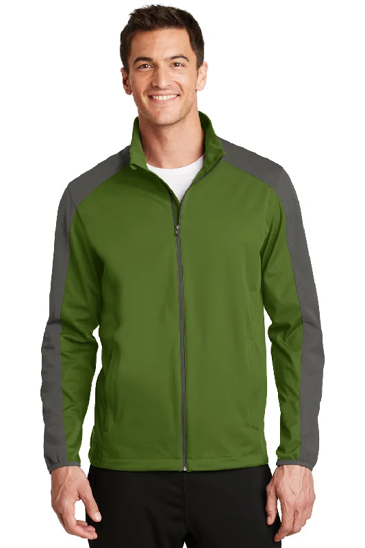 Men's sporty utility jacket-Port Authority Mens Active Wind & Water Resistant Full Zip Jacket - Garden Green/Steel Grey - Closeout