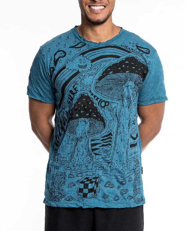 Men's activewear t-shirt-Mens Magic Mushroom T-Shirt in Denim Blue