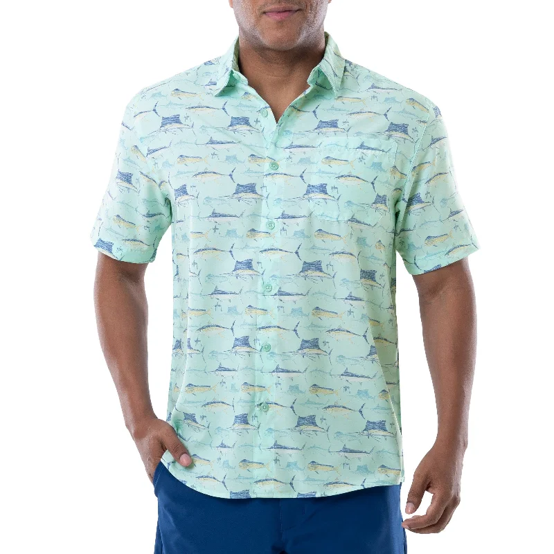 Men's performance dress wear shirt-Guy Harvey Short Sleeve Men's Woven Shirts Ventilated Back