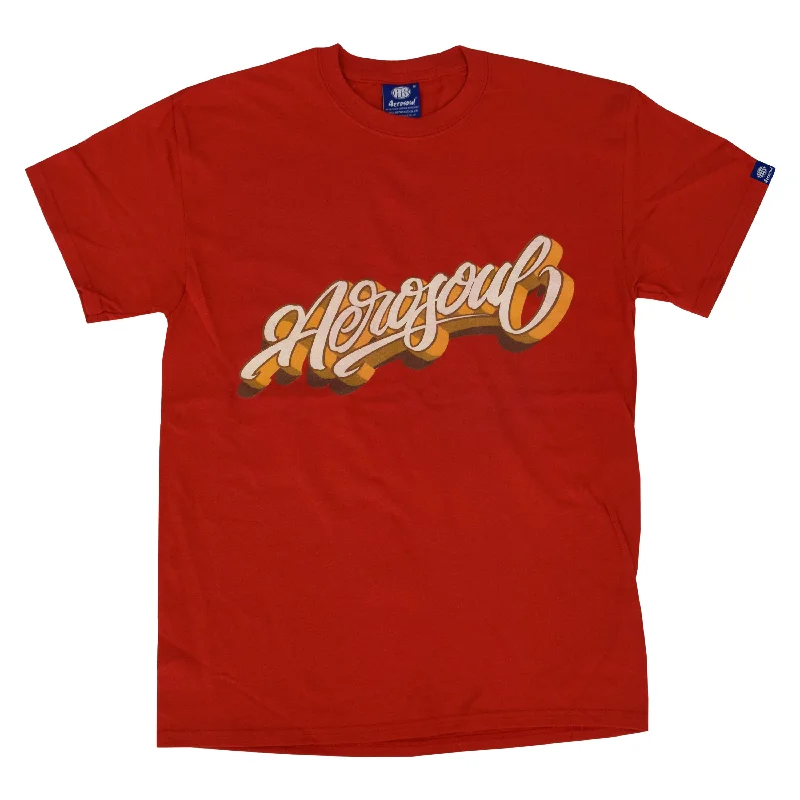 Men's outdoor adventure t-shirt-Aero-Script T-Shirt (Red)