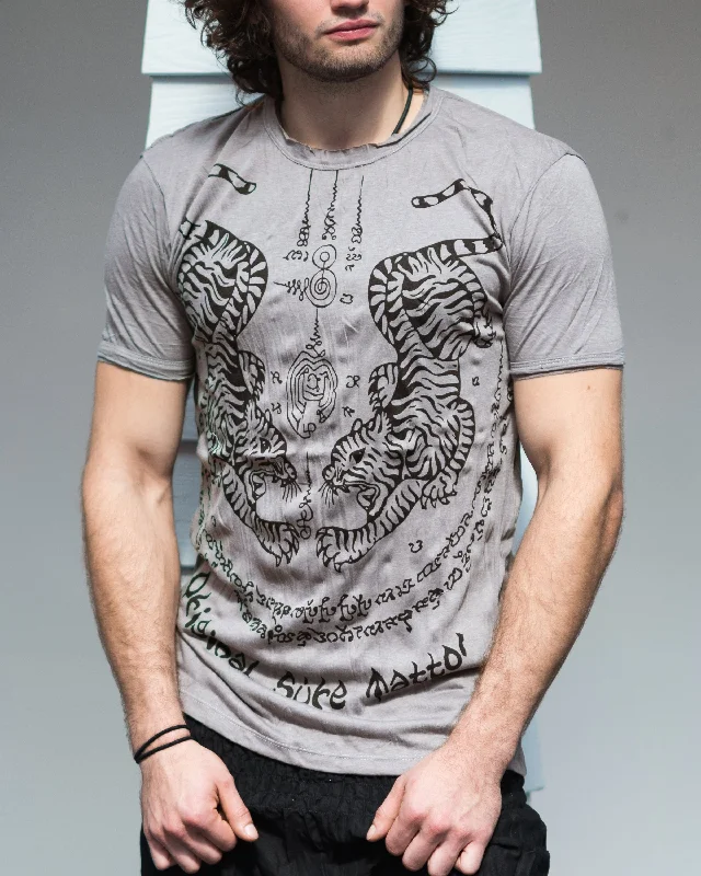 Men's contrast sleeve t-shirt-Mens Thai Tattoo T-Shirt in Gray