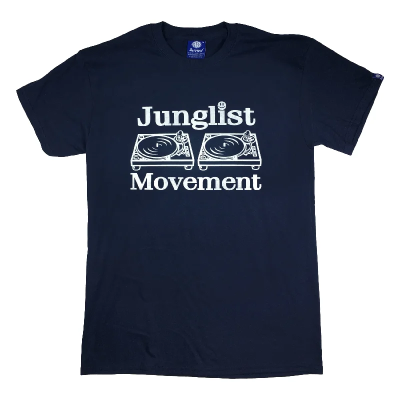 Men's climate-control t-shirt-Junglist Movement T-Shirt Navy (White)