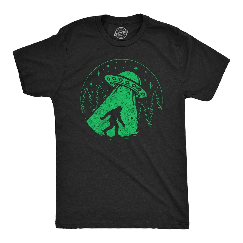 Men's embroidered t-shirt-Bigfoot Alien Abduction Men's T Shirt