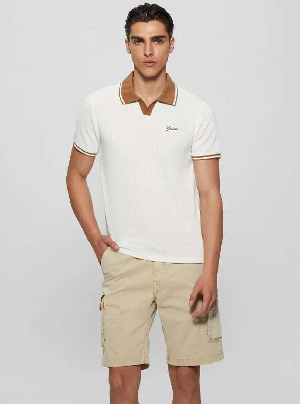 Men's minimalist t-shirt-White Weston Knit Polo T-Shirt