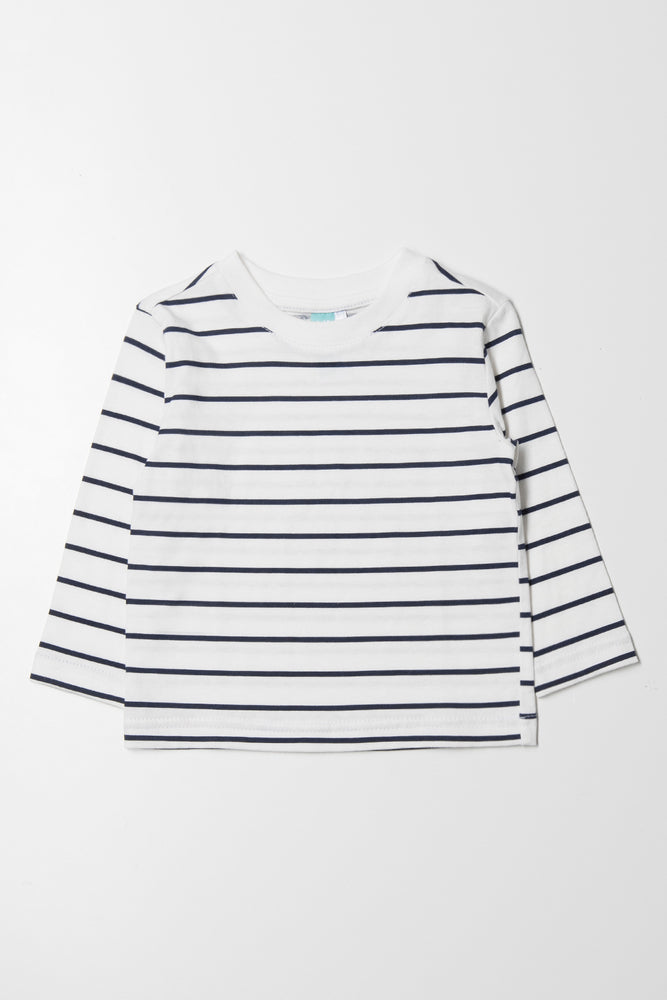 Men's bold pattern t-shirt-Stripe Long Sleeve T-Shirt Navy And White