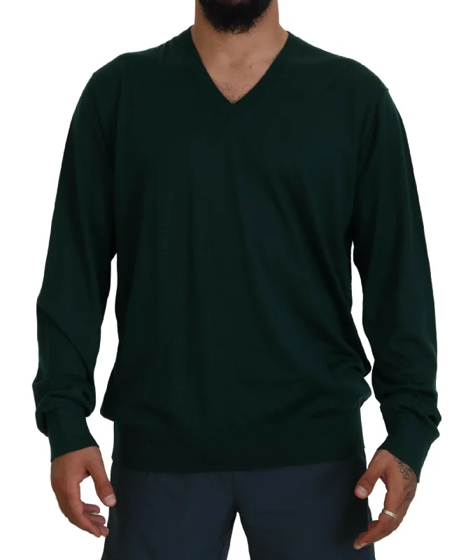 Men's biking sweater-Dolce & Gabbana Elegant V-Neck Cashmere Men's Sweater