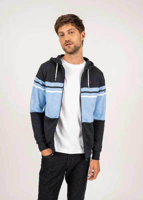 Men's cropped sweater-ULRICK - Zip-Up Hoodie by Maison FT | 100% Cotton (NAVY / LIGHT BLUE / WHITE)