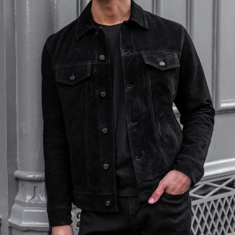 Men's relaxed fit bomber jacket-Suede Trucker Jacket | Black