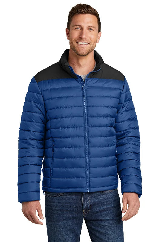 Men's versatile bomber jacket-Port Authority Mens Horizon Water Resistant Full Zip Puffy Jacket - True Blue/Deep Black